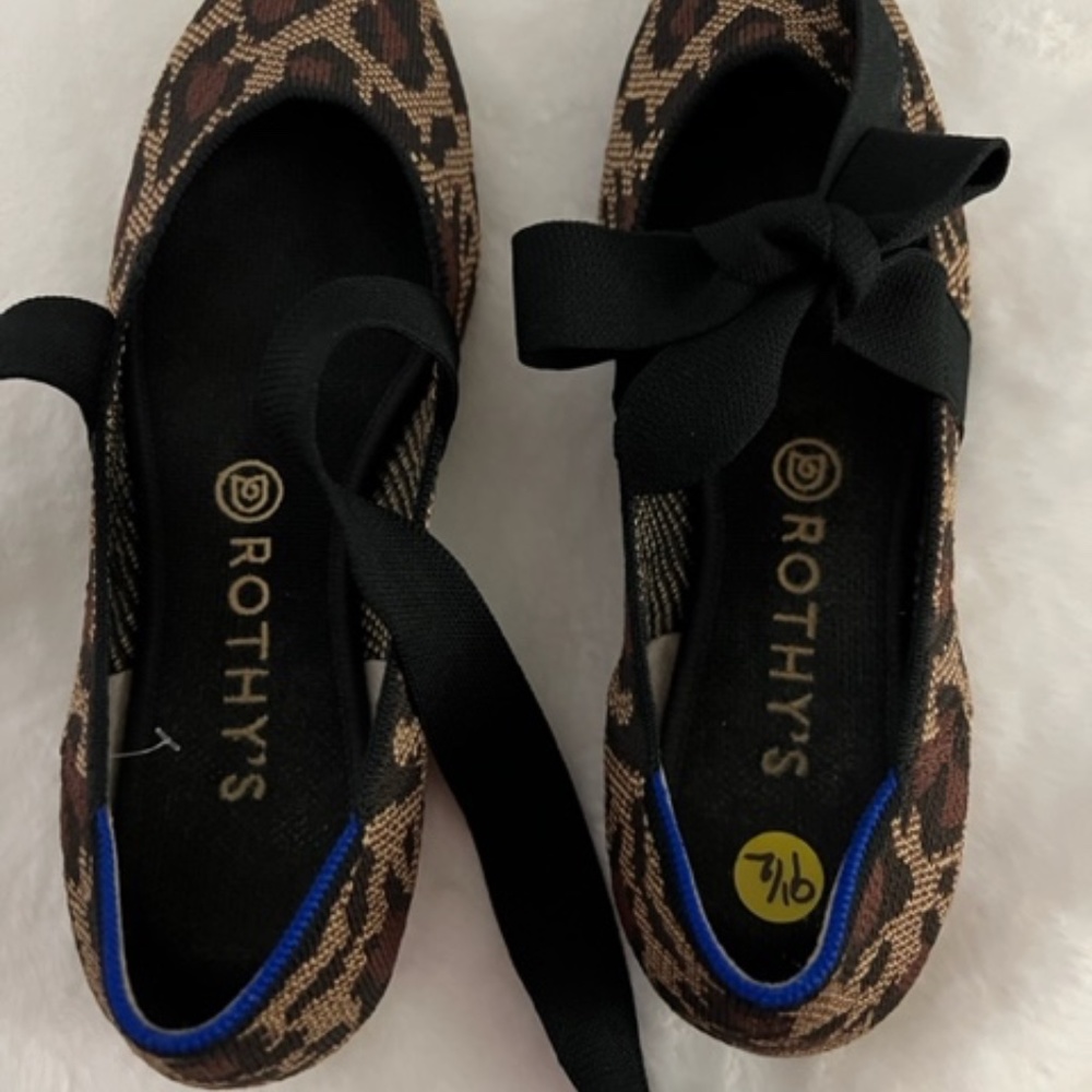 ROTHYS - leopard mary jane shoes with black bow tie ons     sz 9.5